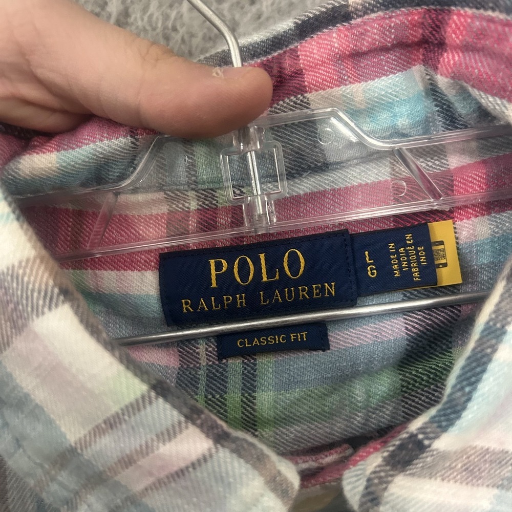 Polo Ralph Lauren Shirt Mens Large White‎ Pink Blue Plaid Classic Fit Pockets - Picture 5 of 11